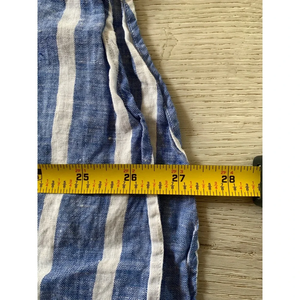 Brooks Brothers Regent Blue White Striped 100% Linen Popover Polo Shirt Mens M - Picture 3 of 6